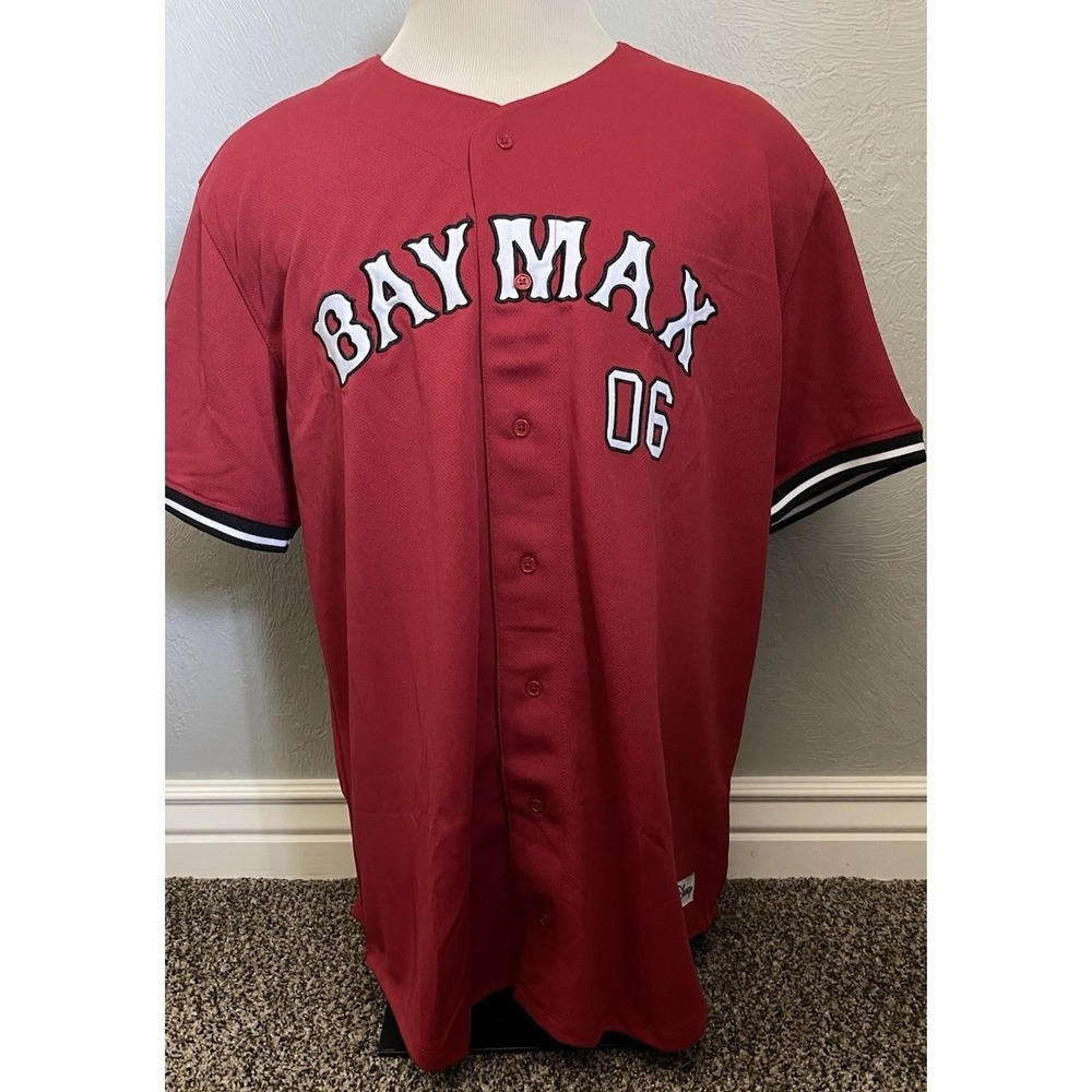 NEW!‎ Disney Baymax Hamada Jersey Mens Large Red Embroidery Athleisure Casual